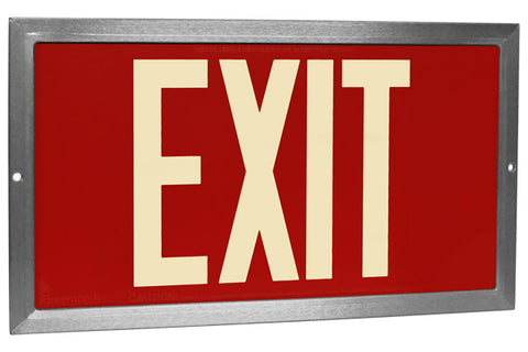 Exit Sign, Photoluminescent - Red Face - Glowing Letters - UL Listed