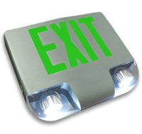 Exit Light Combo, Cast Aluminum - Green LED - Emergency Lights LED - Battery Backup