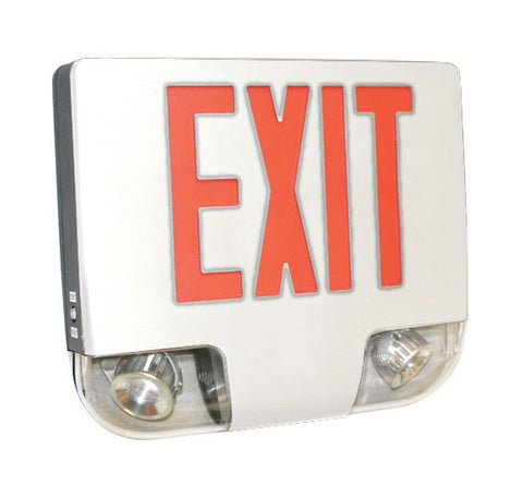 Exit Light Combo, White Aluminum - Red LED - Emergency Lights LED